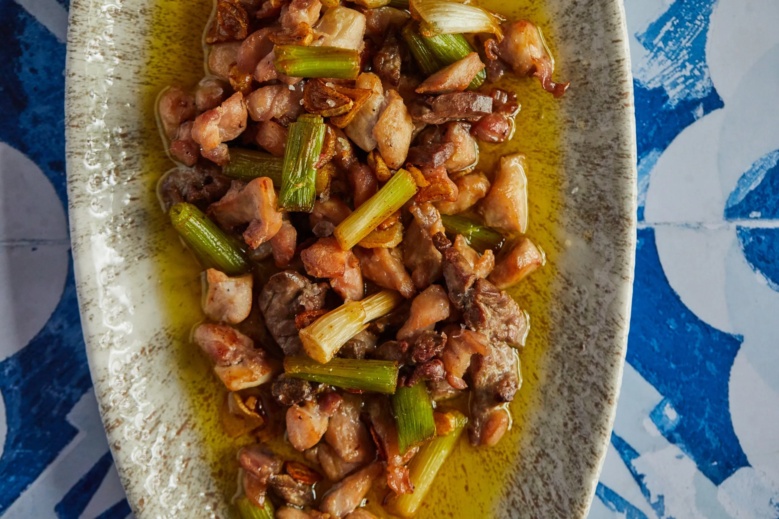 Sautéed dish with spring garlic