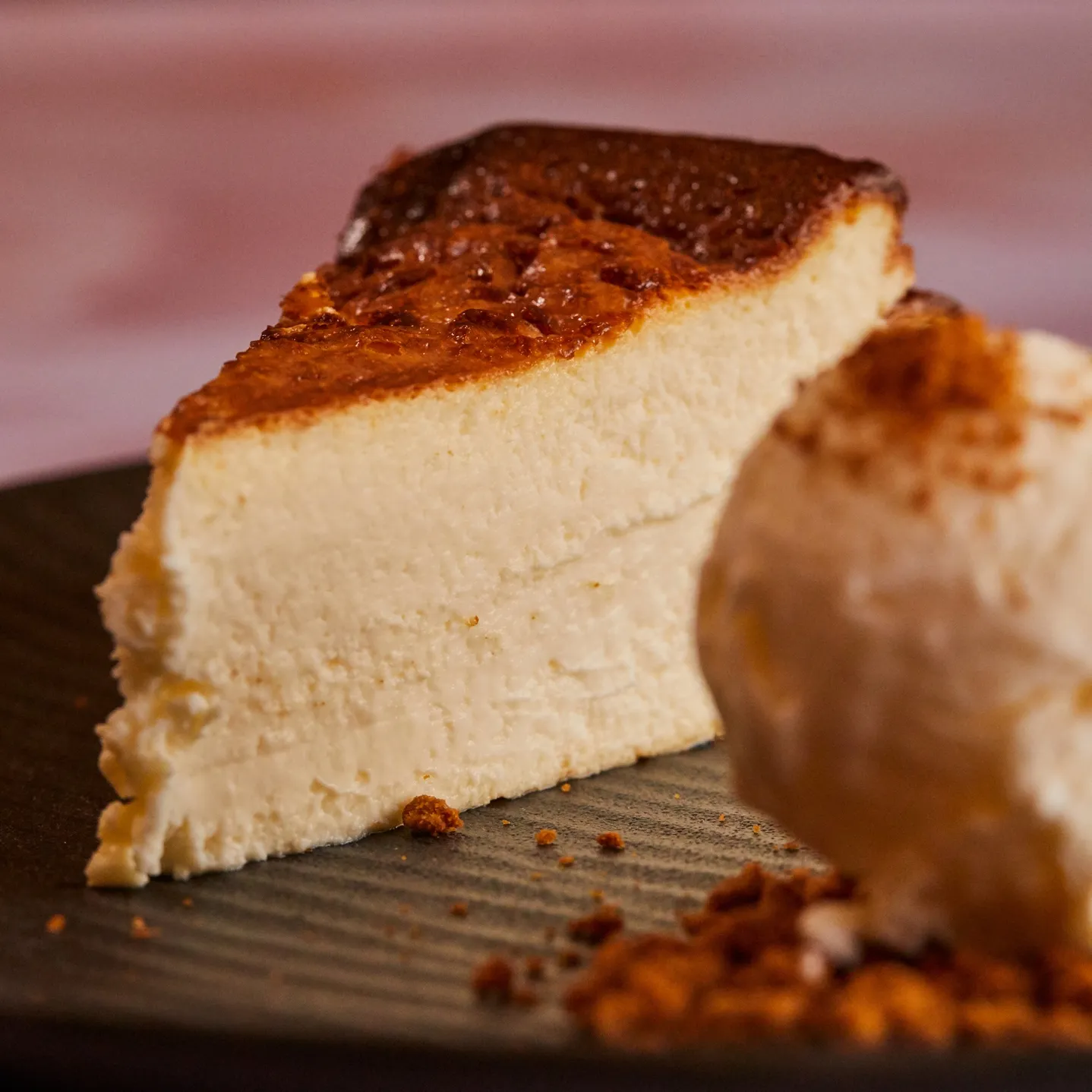 Slice of cheesecake with ice cream